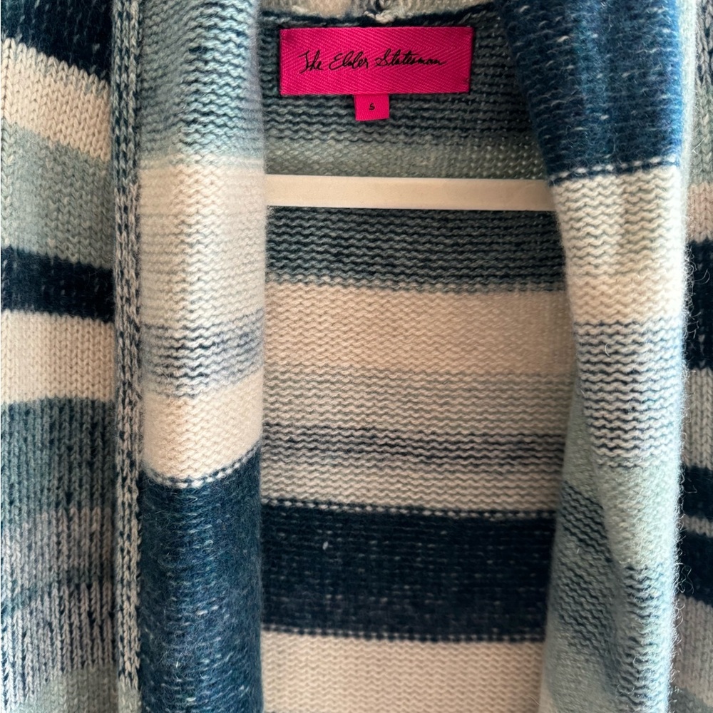 NWT The Elder Statesman Blue and Cream Cashmere Striped Smoking Jacket - Picture 2 of 3
